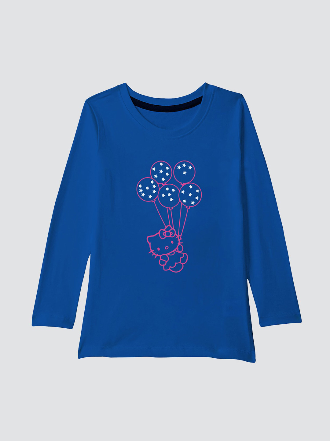 

American-Elm Girls Blue Solid Round Neck Pure Cotton T-shirt