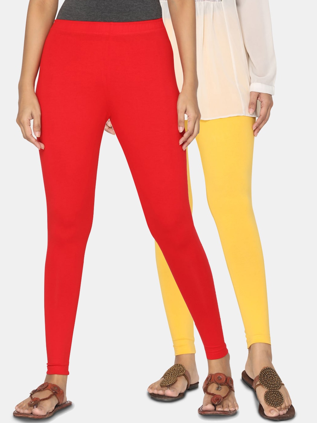 

TSG Bliss Women Pack Of 2 Solid Ankle-Length leggings, Red