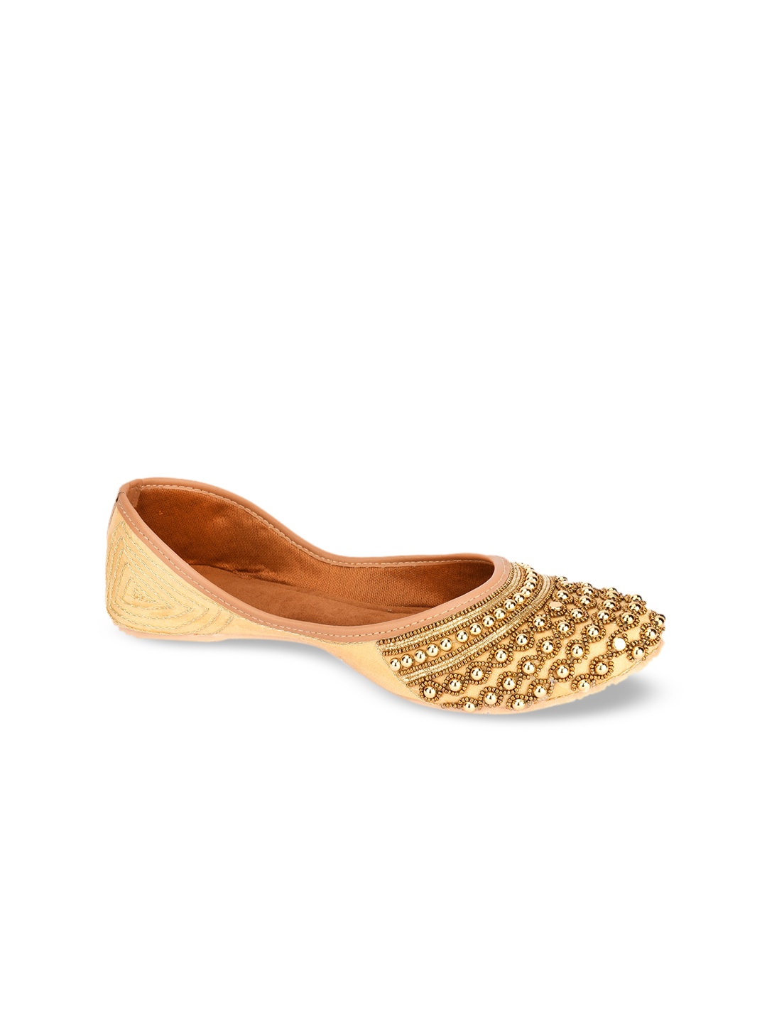 DESI COLOUR Women Gold-Toned Embellished Mojaris