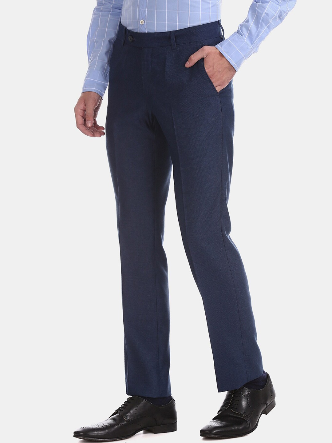 

AD By Arvind Men Navy Blue Regular Fit Solid Formal Trousers