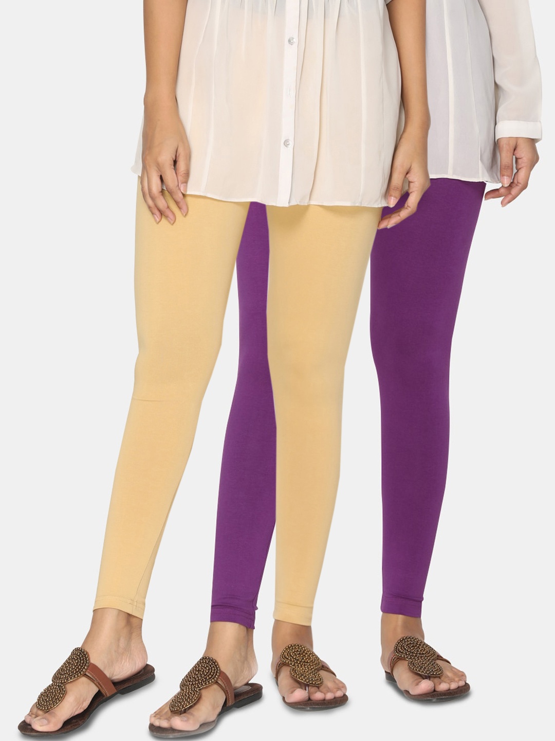 

TSG Bliss Women Pack Of 2 Solid Ankle-Length Leggings, Beige