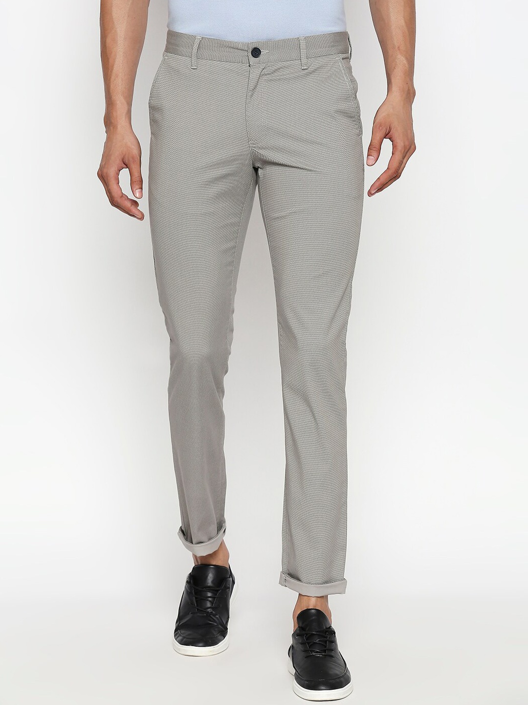 

BYFORD by Pantaloons Men Grey Slim Fit Printed Cotton Regular Trousers