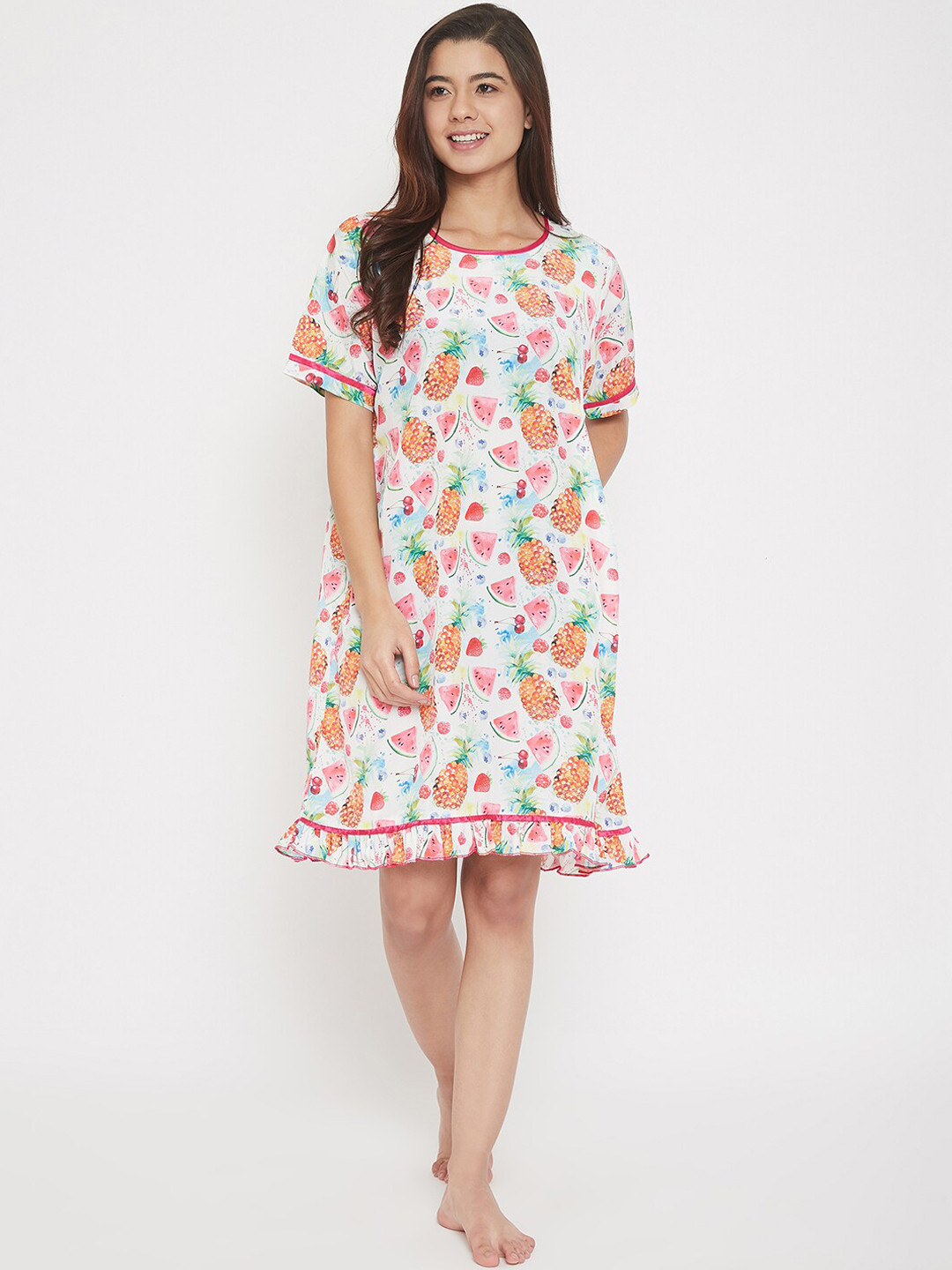 

The Kaftan Company Women White& Pink Printed Sleep Shirts