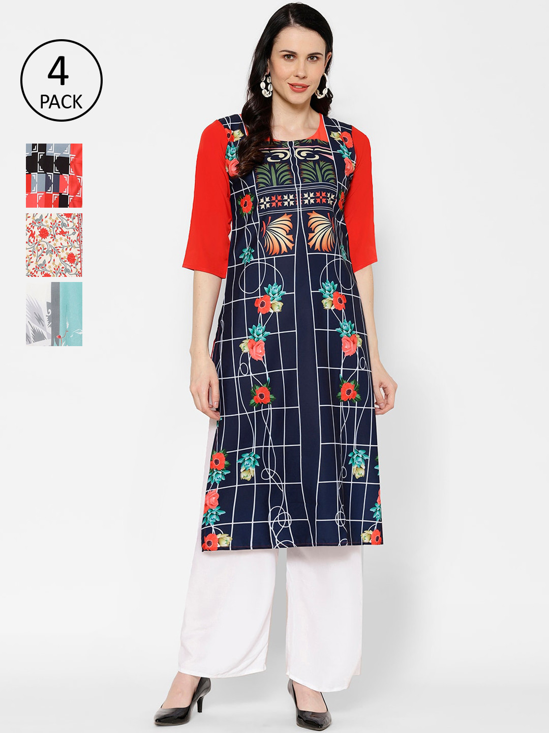 

7Threads Women Pack Of 4 Printed Straight Kurta, Multi
