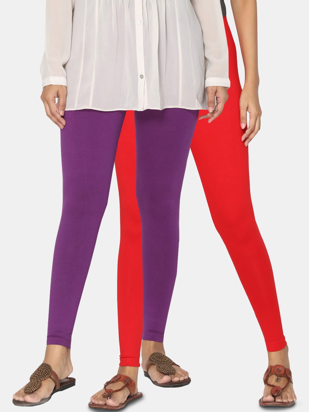 

TSG Bliss Women Pack Of 2 Solid Ankle-Length Leggings, Red