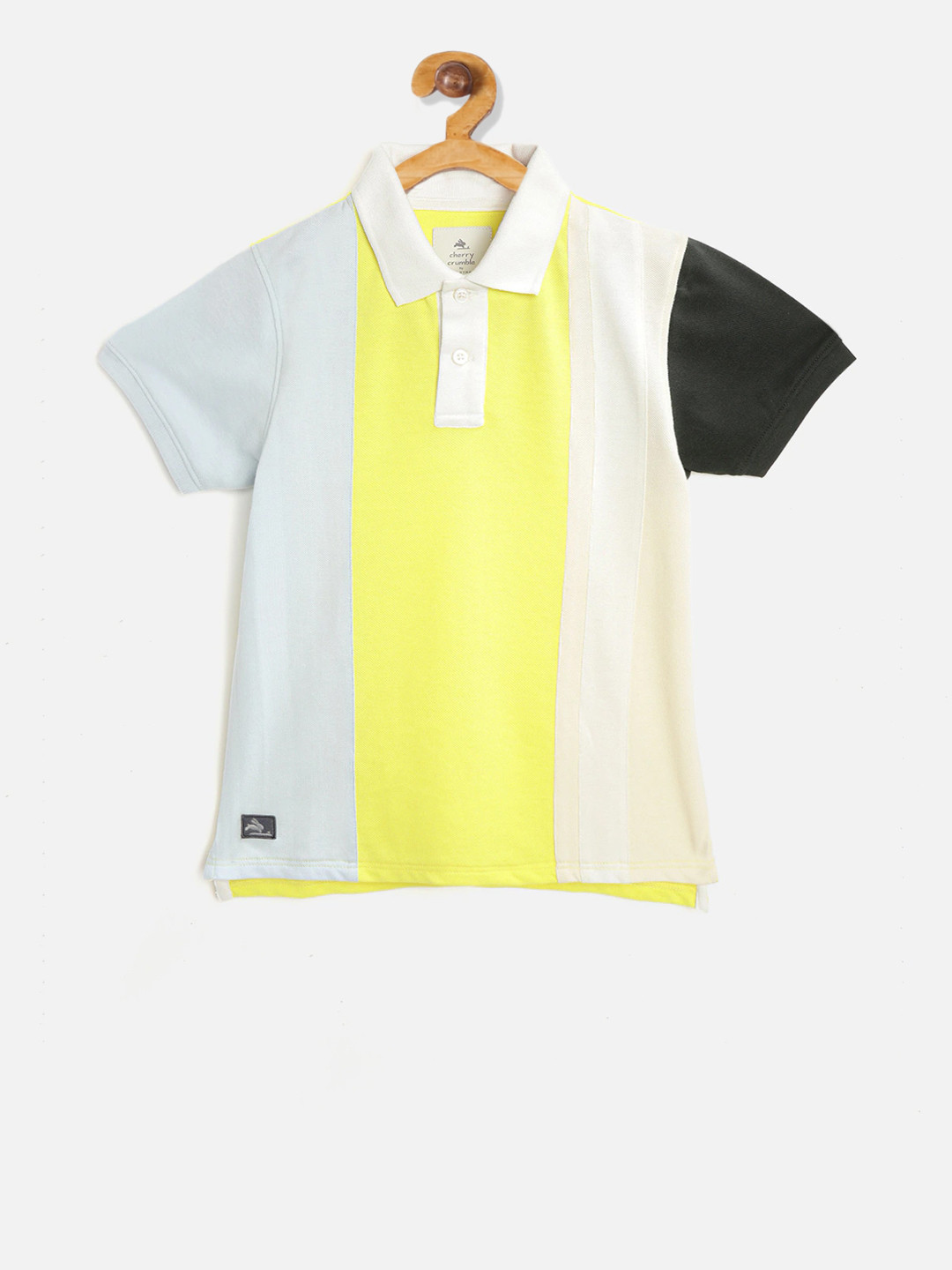 

Cherry Crumble Boys Yellow Colourblocked Polo Collar Cotton T-shirt