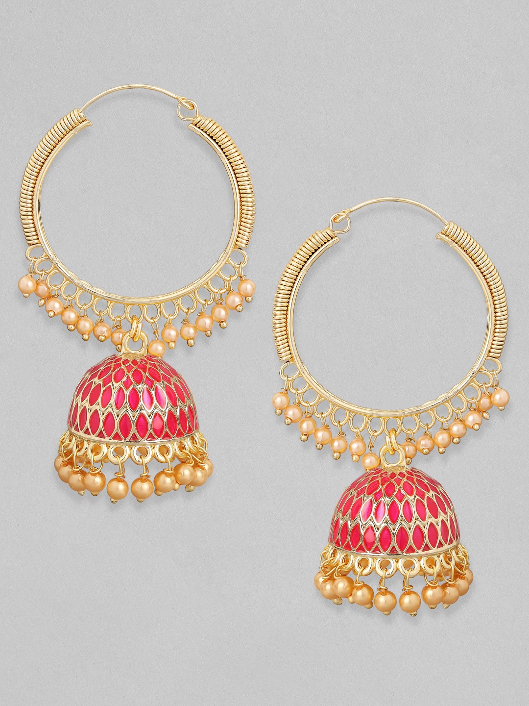 

Rubans Gold-Plated & Pink Dome Shaped Jhumkas