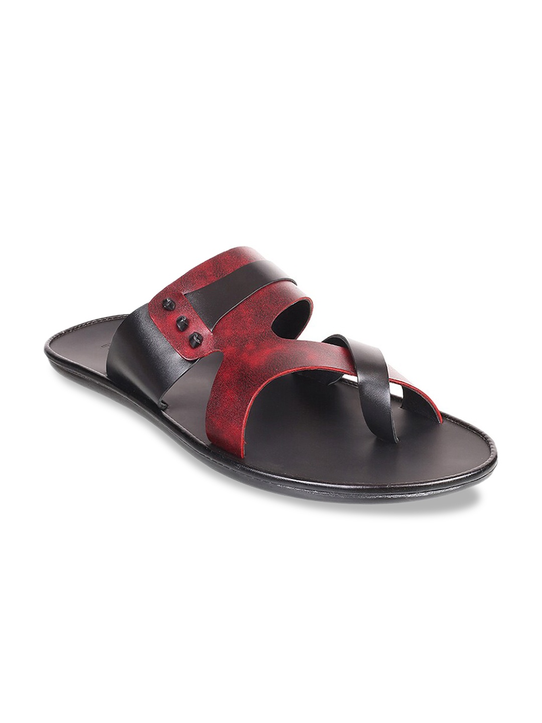 

Mochi Men Maroon Solid Leather Comfort Sandals