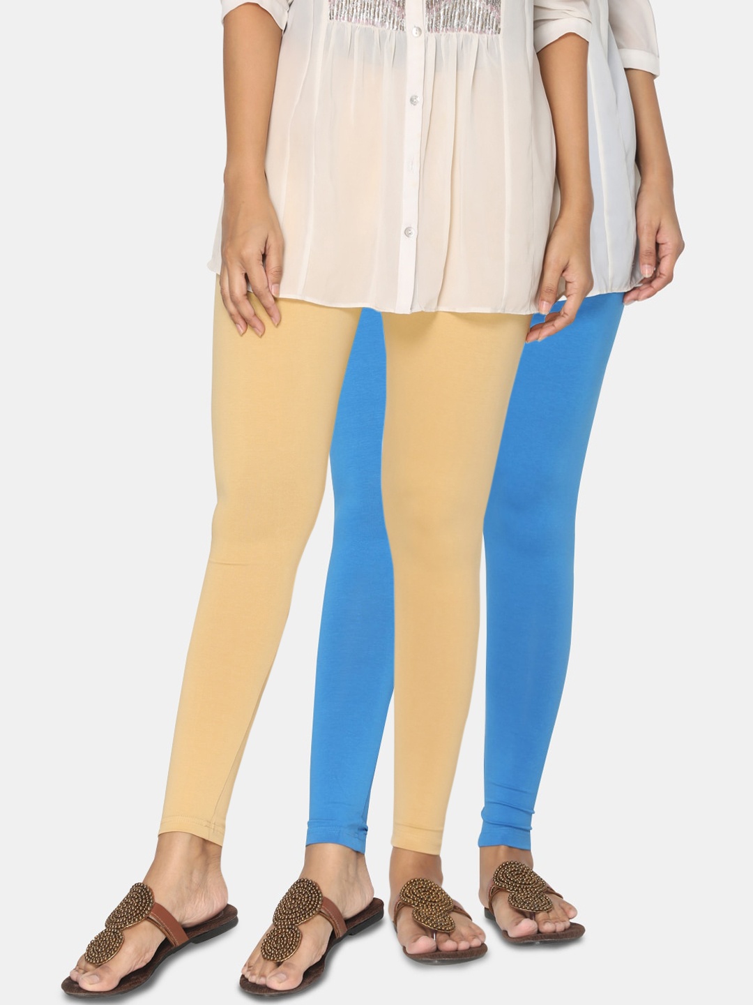

TSG Bliss Women Pack Of 2 Solid Ankle-Length Leggings, Beige