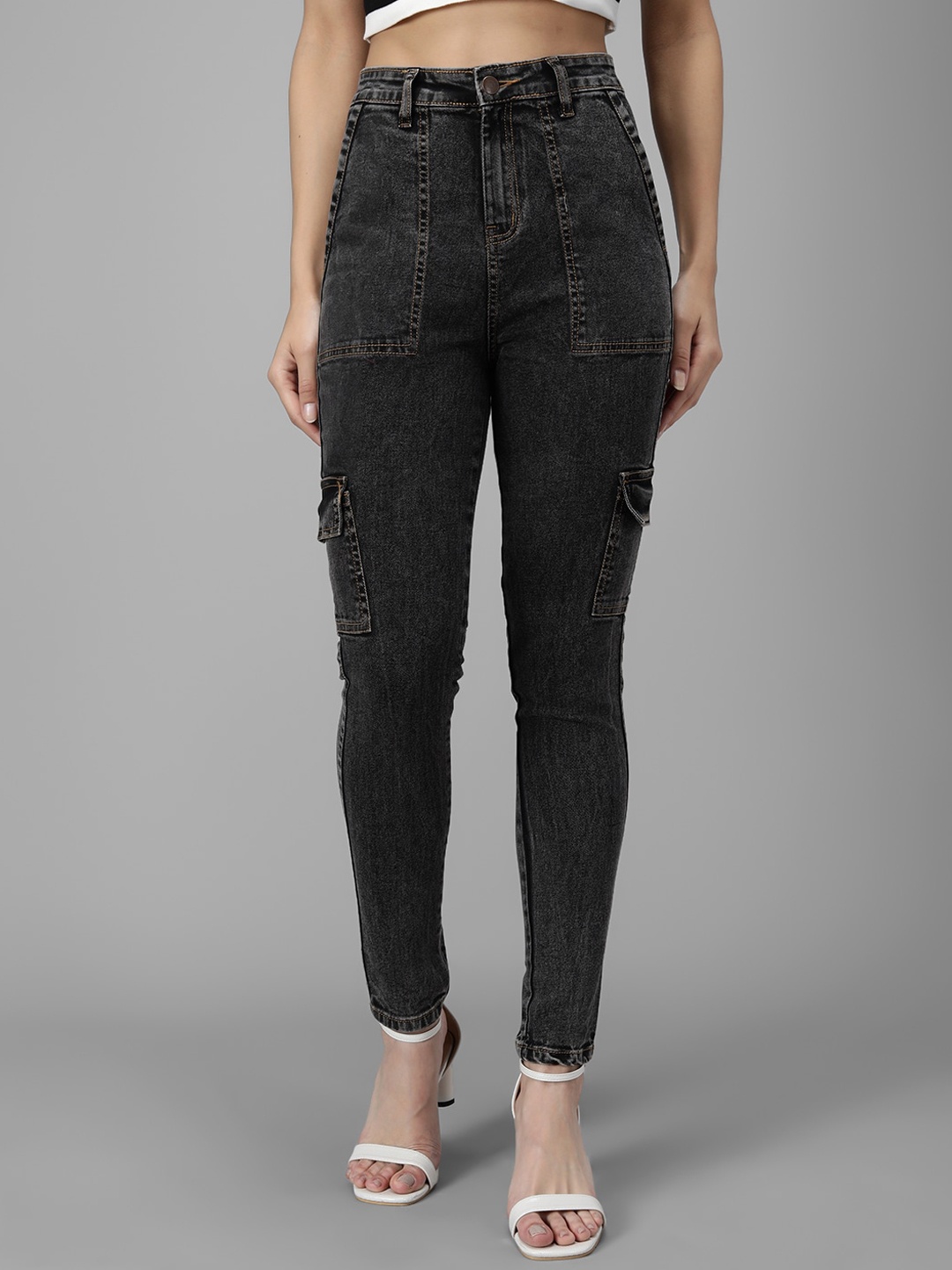

Kotty Women Black Slim Fit High-Rise Low Distress Jeans