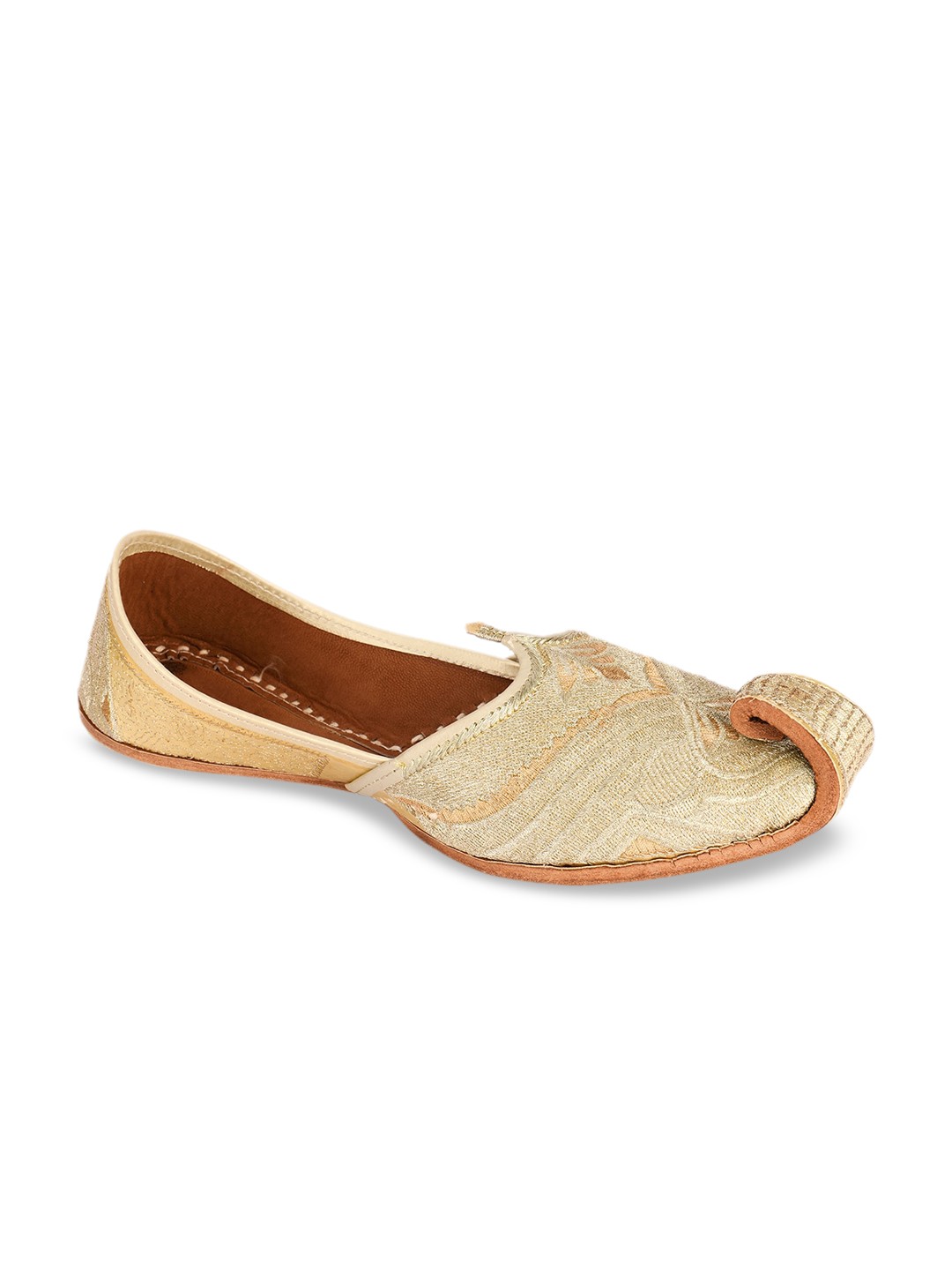 

DESI COLOUR Men Gold-Toned Leather Mojaris