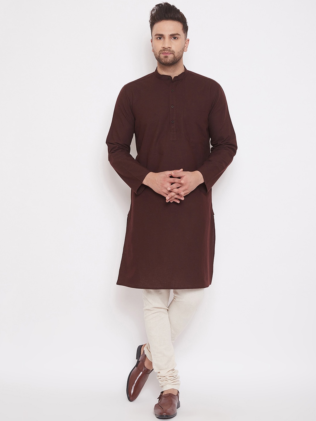 

even Men Brown Solid Straight Kurta