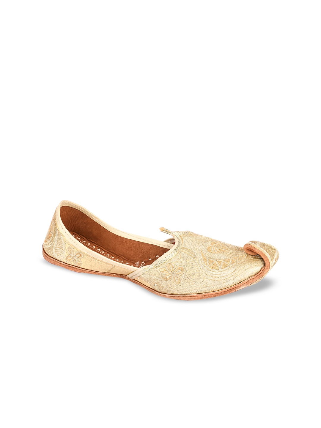 

DESI COLOUR Men Gold-Toned Leather Mojaris