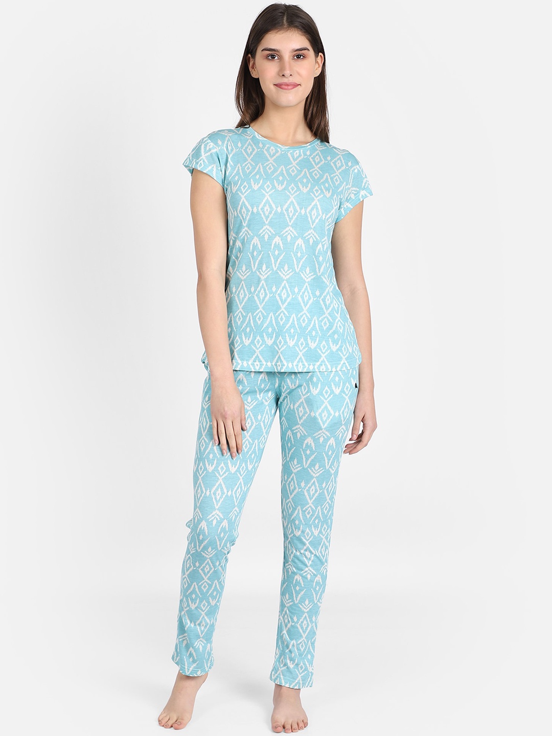 

PROTEENS Women Blue & White Printed Night Suit