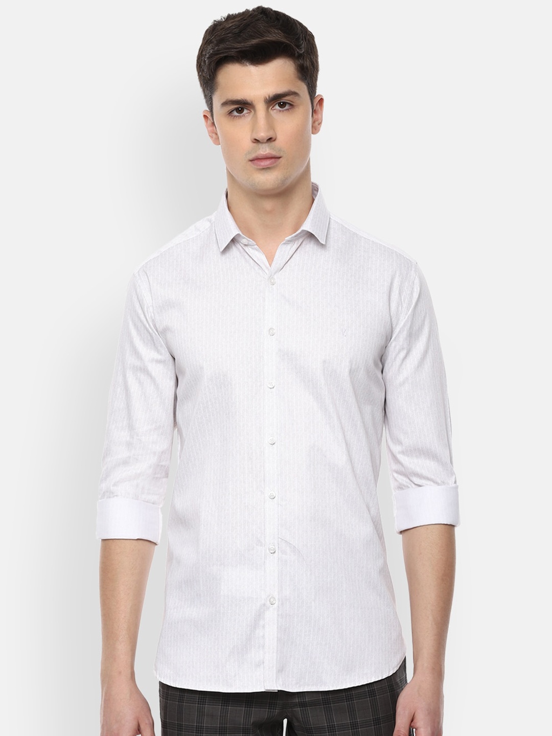

V Dot Men White Slim Fit Printed Casual Shirt