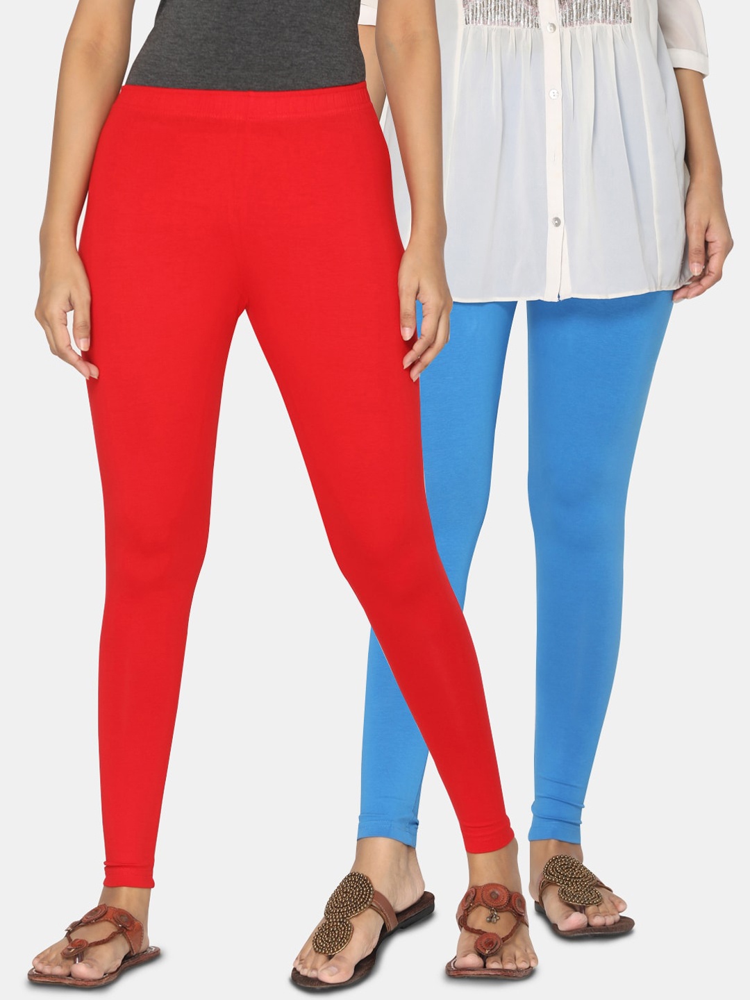 

TSG Bliss Women Pack Of 2 Solid Ankle-Length Leggings, Red