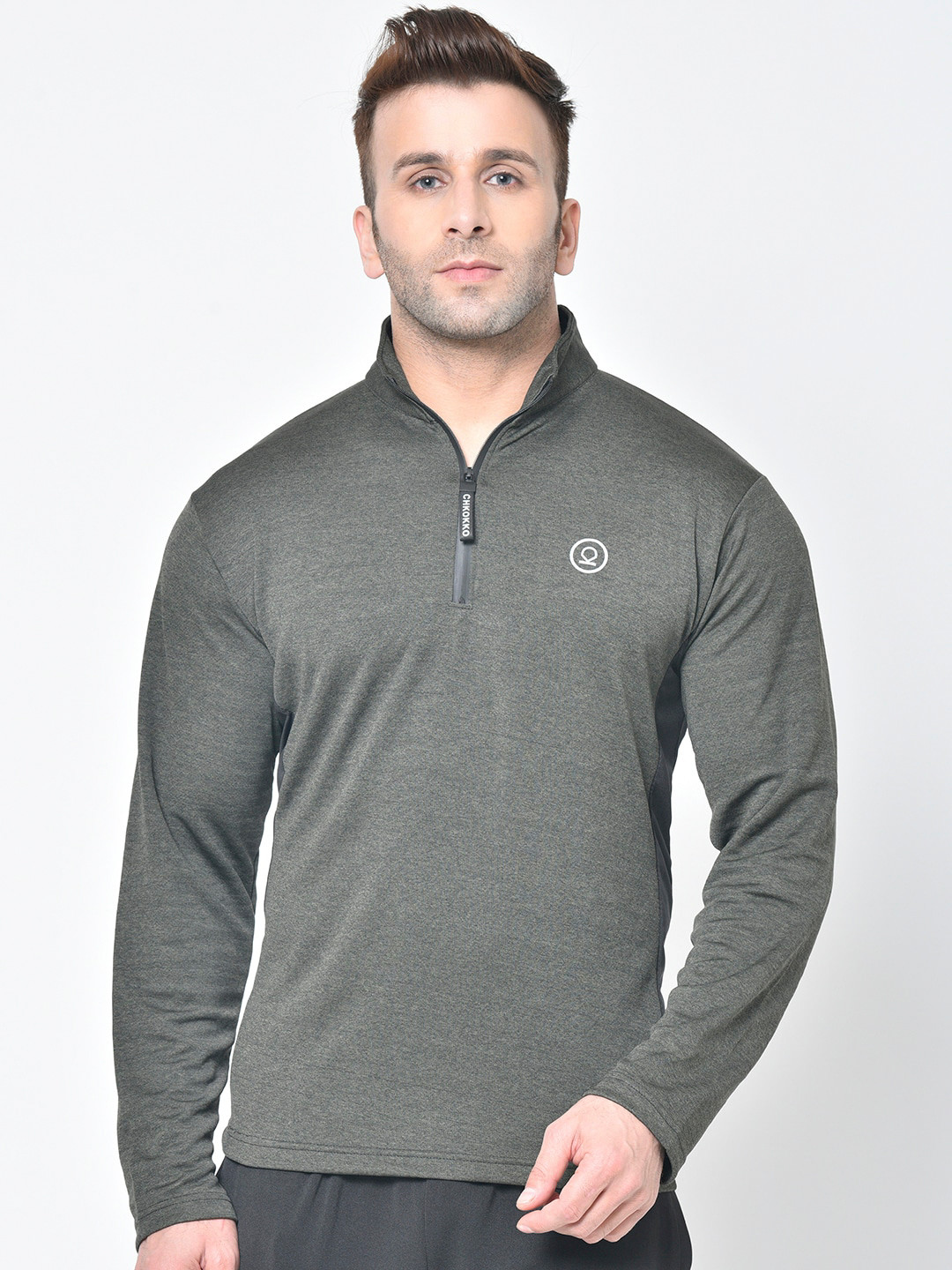 

Chkokko Men Olive High Neck Gym T -Shirt