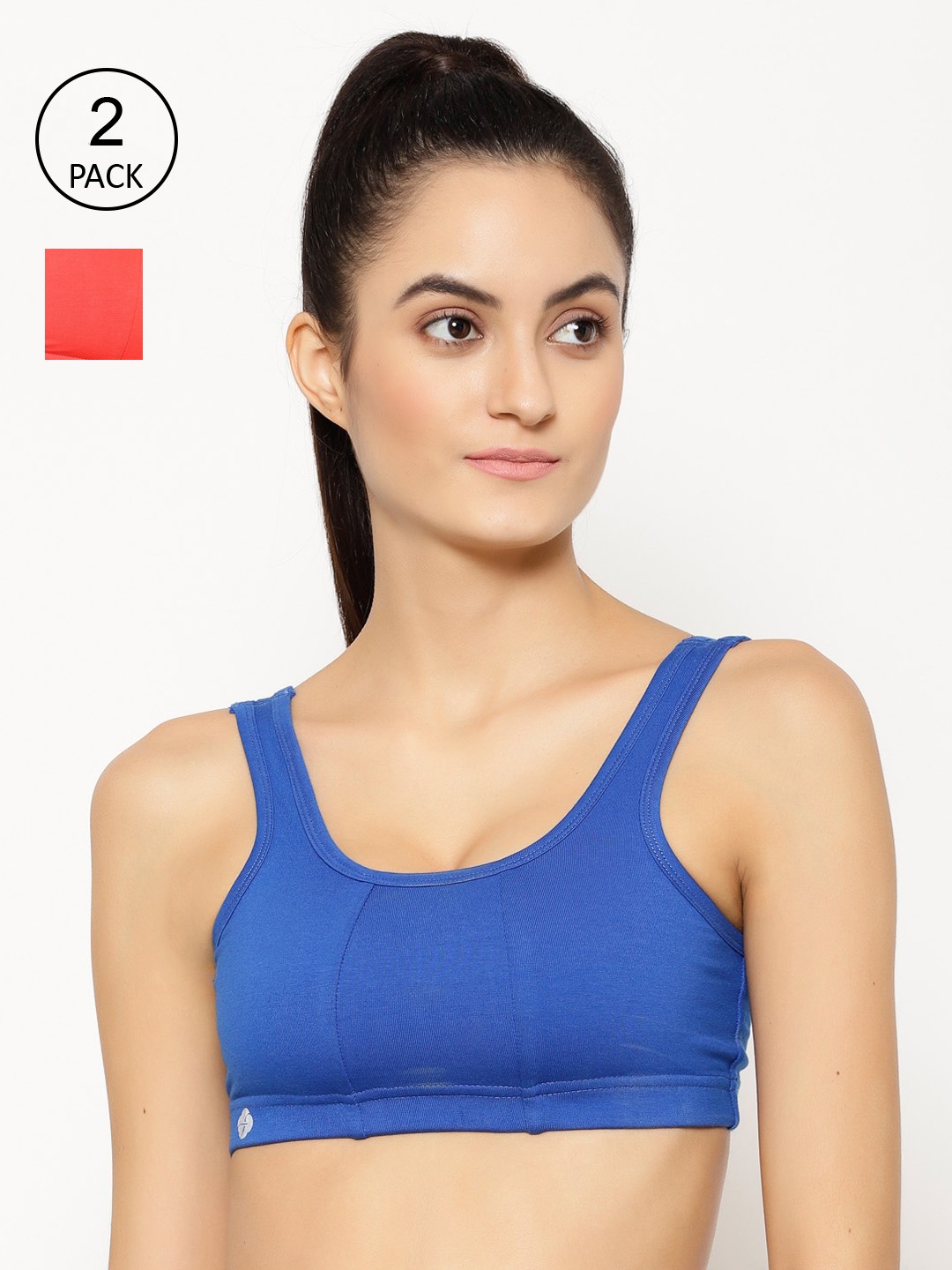 

Floret Women Pack Of 2 Solid Non-Padded Non-Wired Workout Bras T3068, Coral