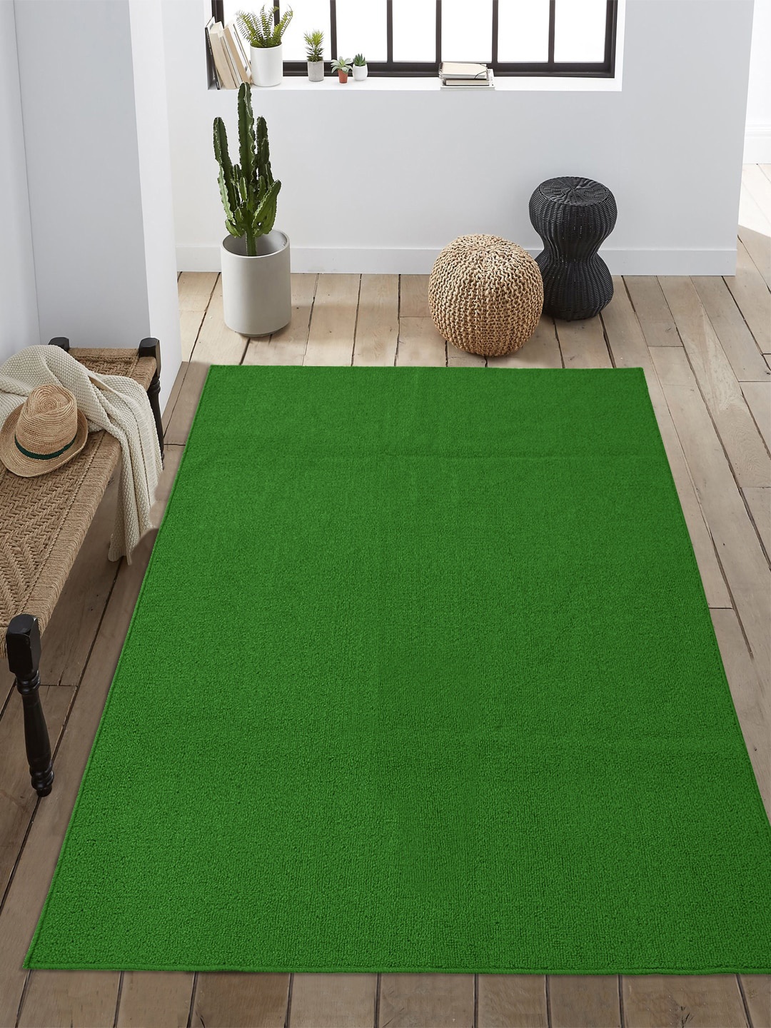 Saral Home Green Solid Anti-Skid Carpet