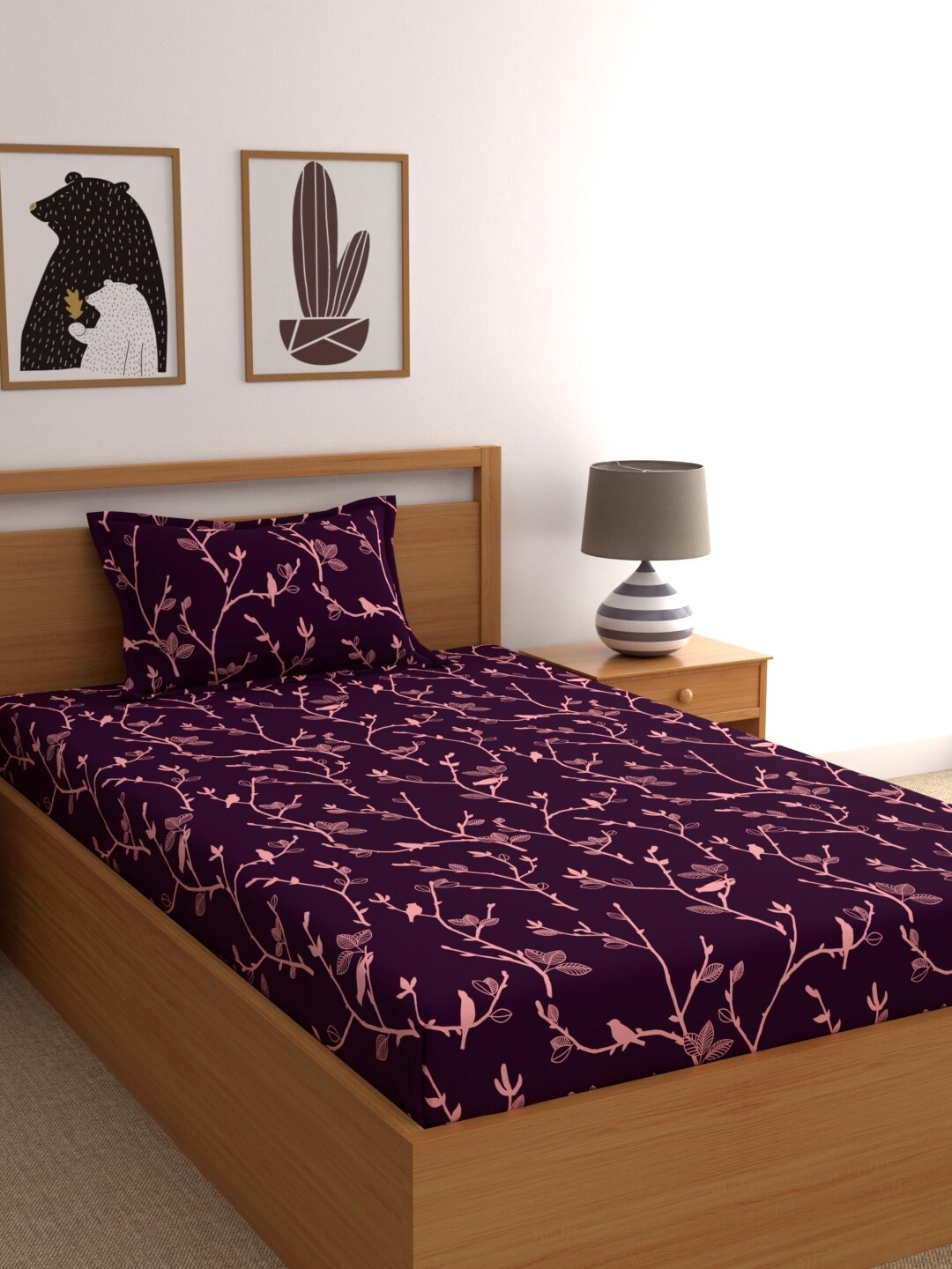 

Dreamscape Purple & Pink Floral 144 TC Cotton 1 Single Bedsheet with 1 Pillow Covers