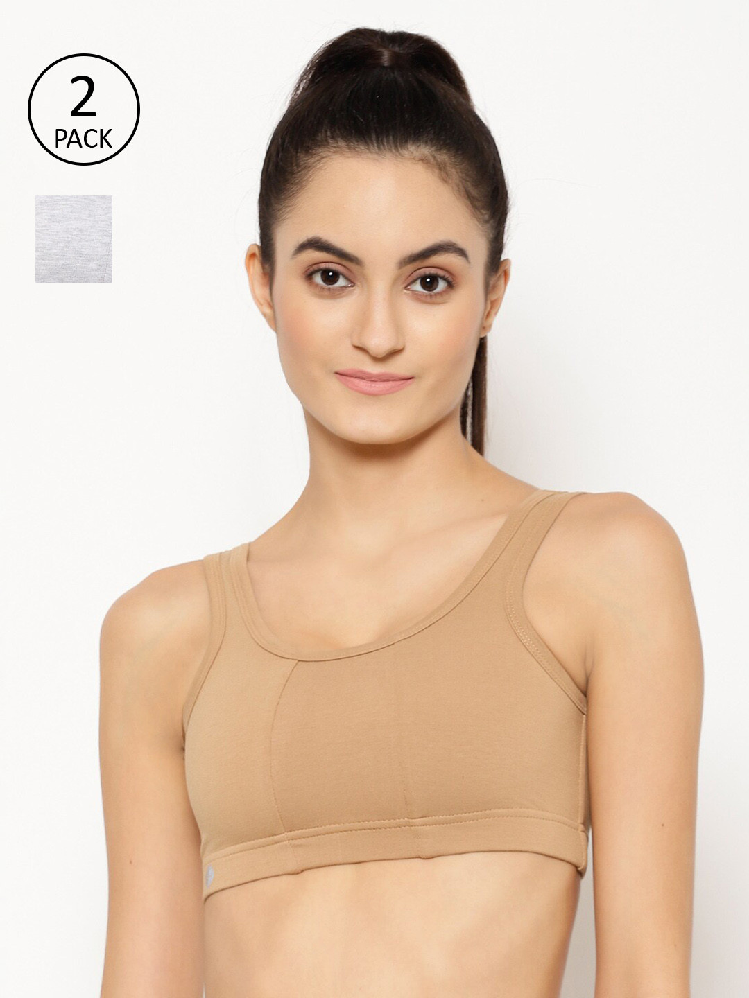 

Floret Women Pack Of 2 Solid Non-Padded Non-Wired Workout Bras T3068, Nude