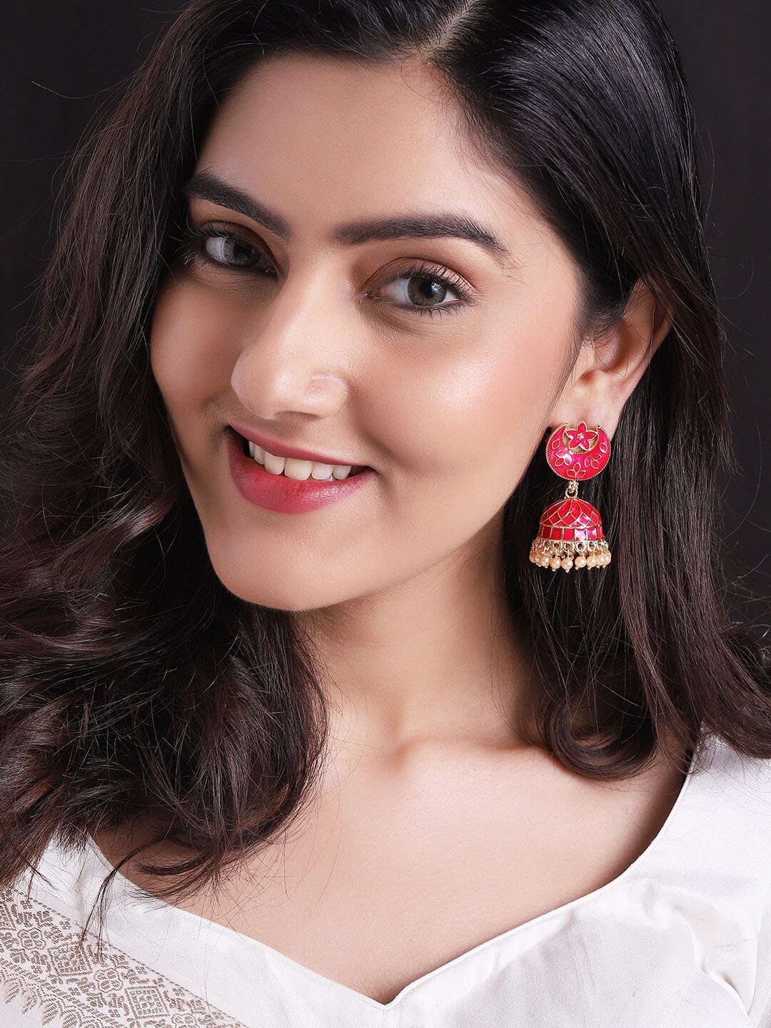 

Rubans 22k Gold-Plated & Pink Dome Shaped Jhumkas