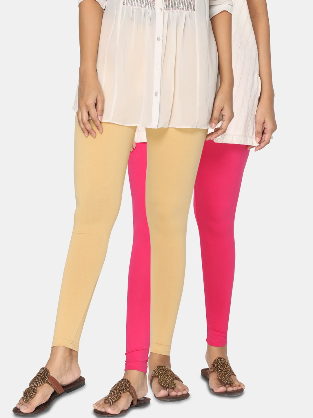 

TSG Bliss Women Pack Of 2 Solid Ankle-Length Leggings, Beige