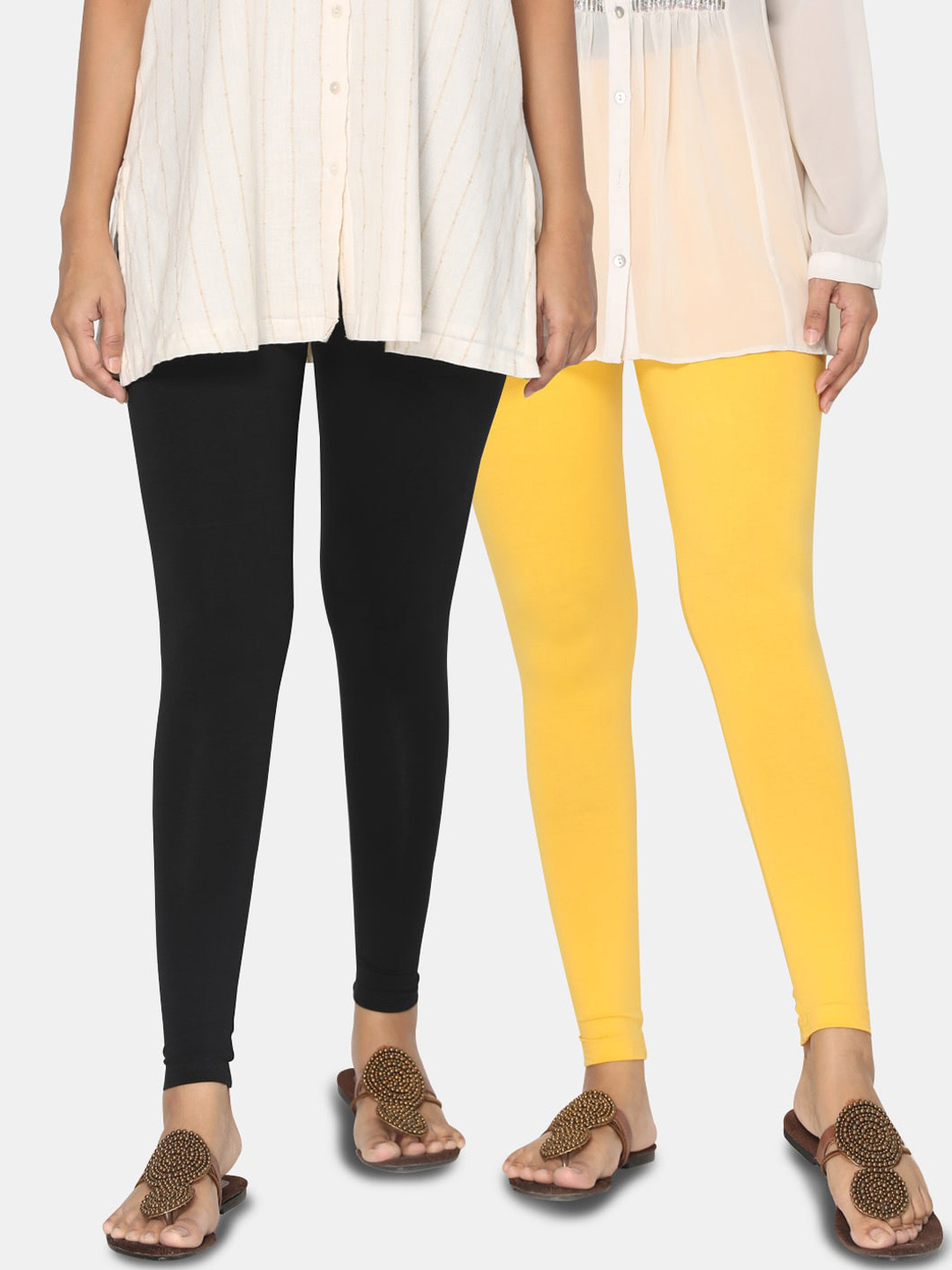 

TSG Bliss Women Pack of 2 Solid Ankle Length Leggings, Black