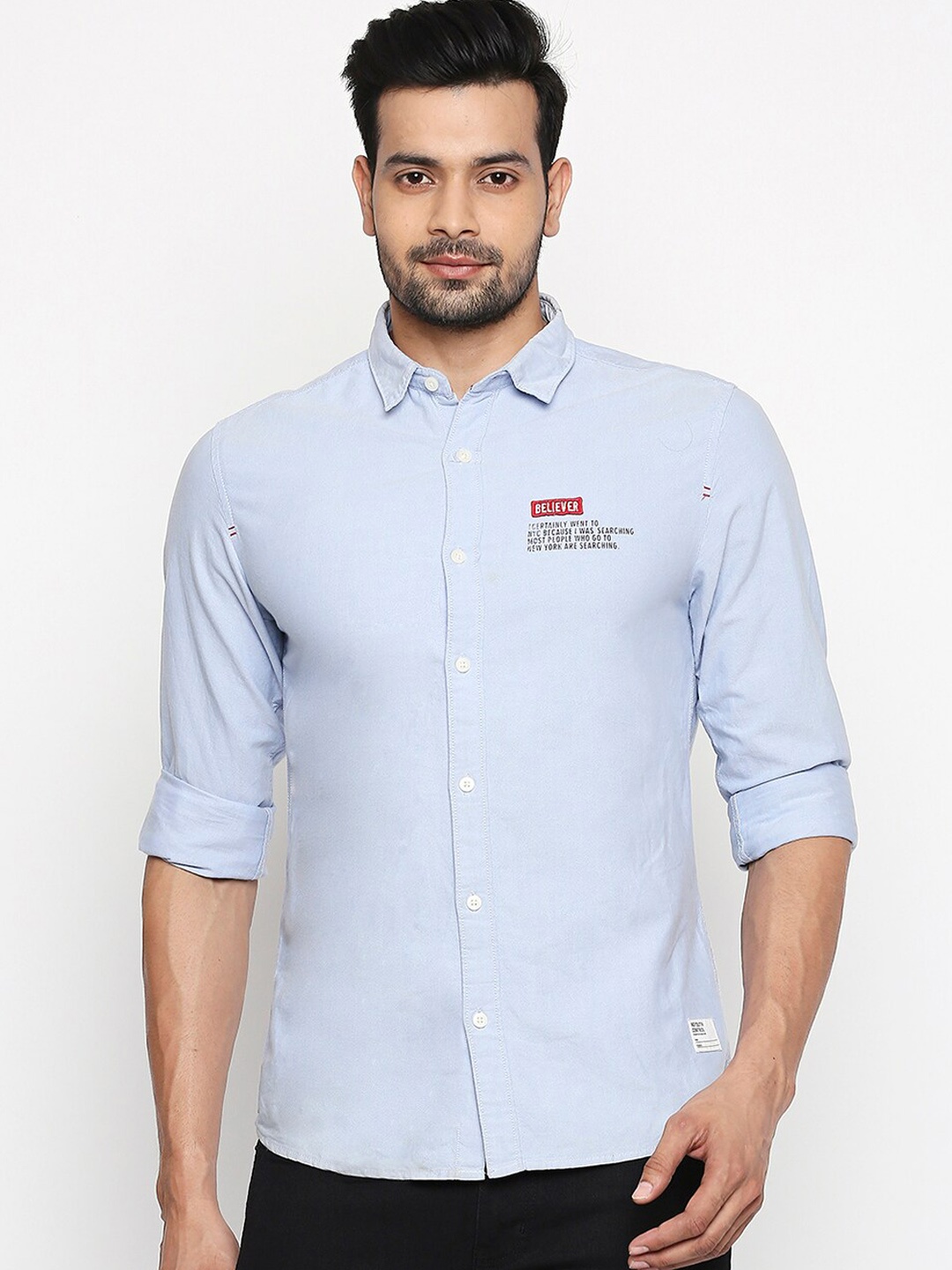 

People Men Blue Slim Fit Solid Casual Shirt