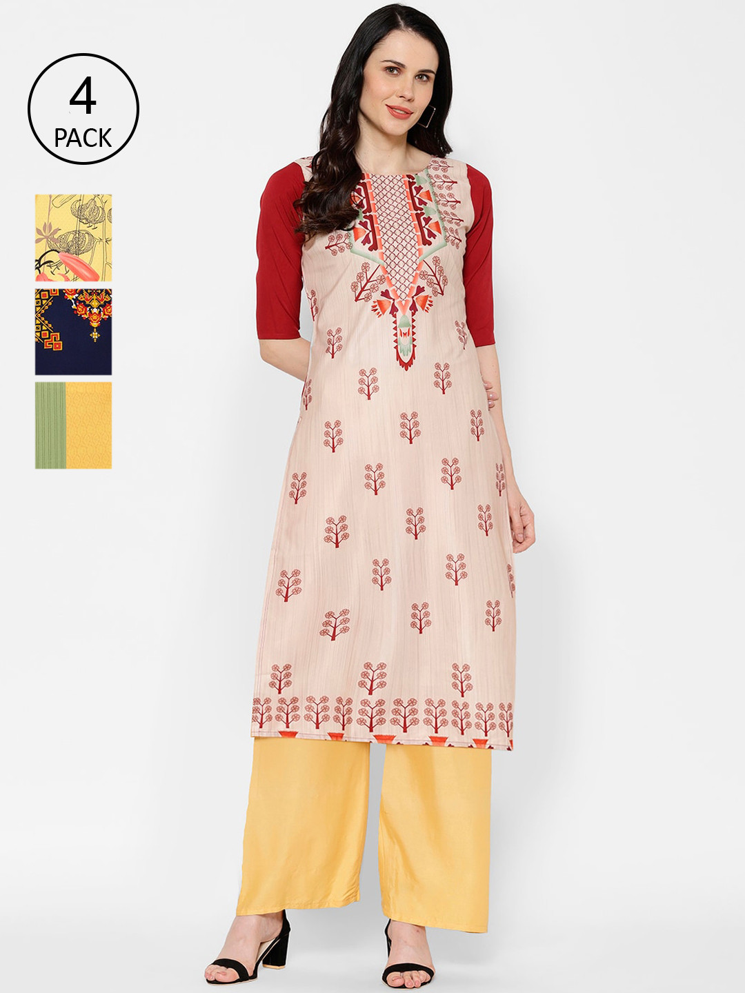 

7Threads Women Pack Of 4 Printed Straight Kurta, Multi