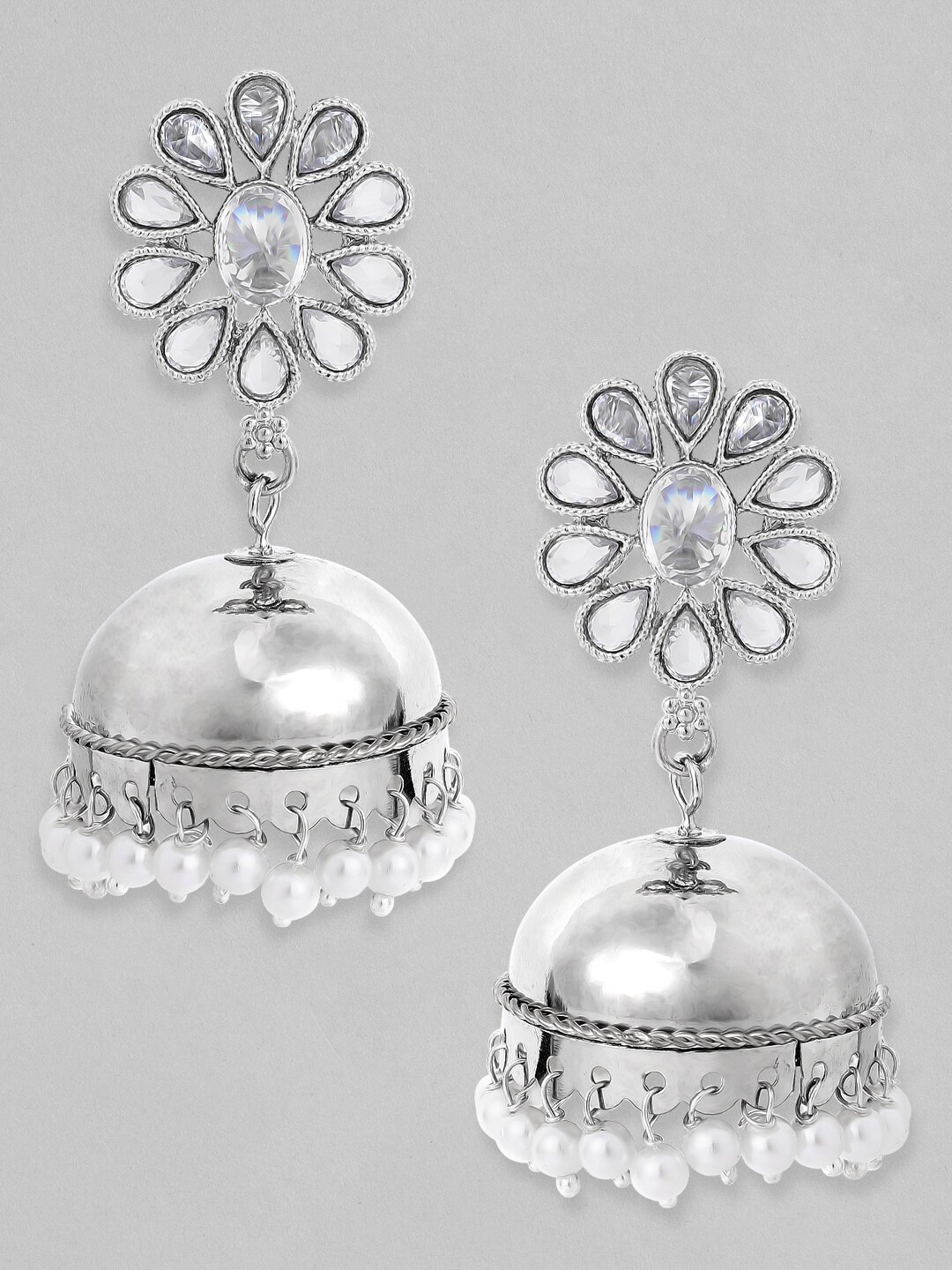 

Rubans Silver-Toned Dome Shaped Jhumkas