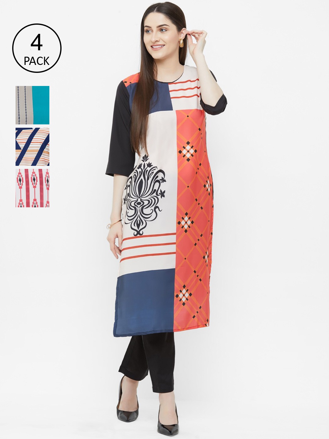 

7Threads Women Pack Of 4 Colourblocked Straight Kurta, Multi