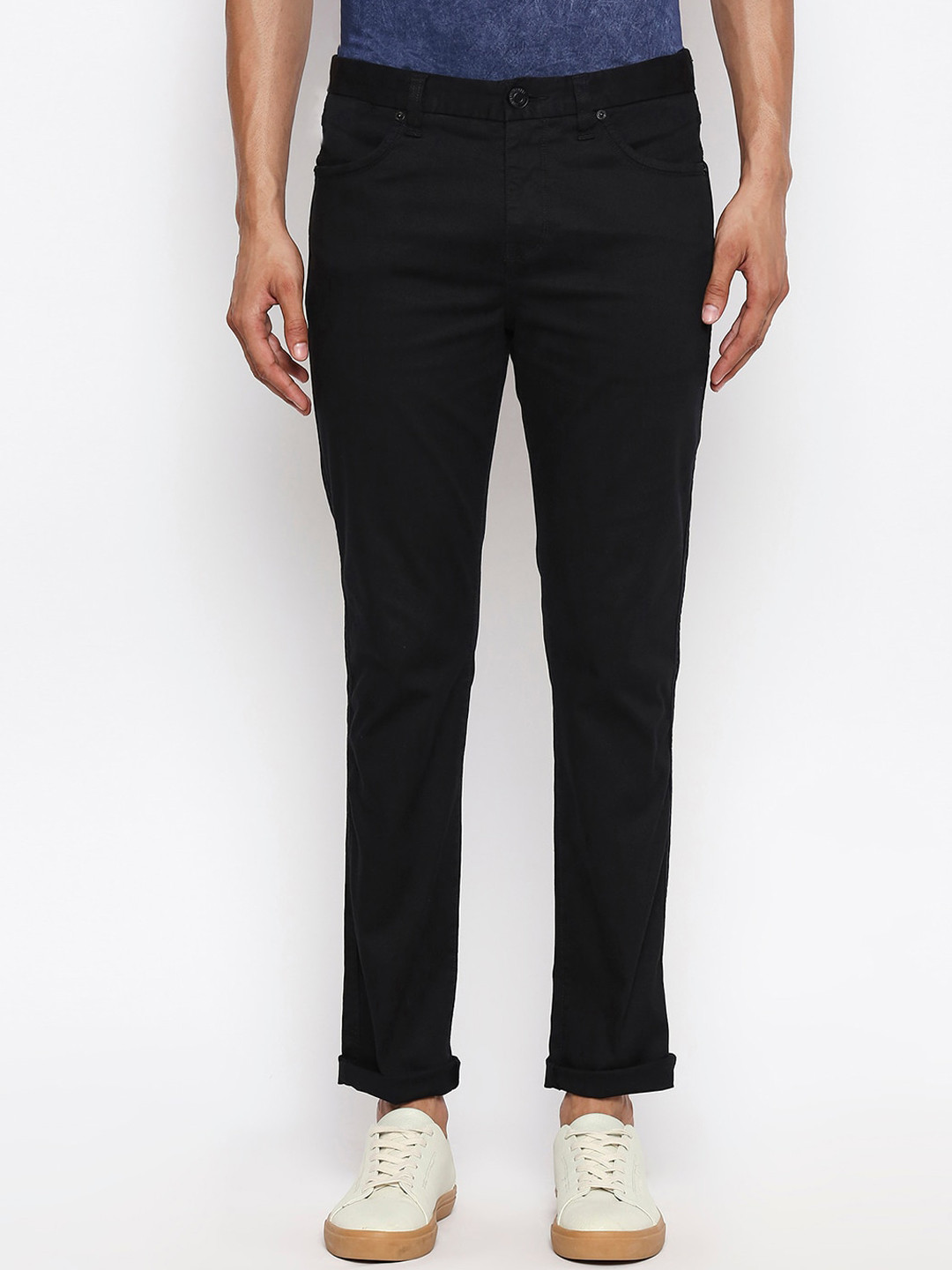 

People Men Black Slim Fit Solid Regular Trousers