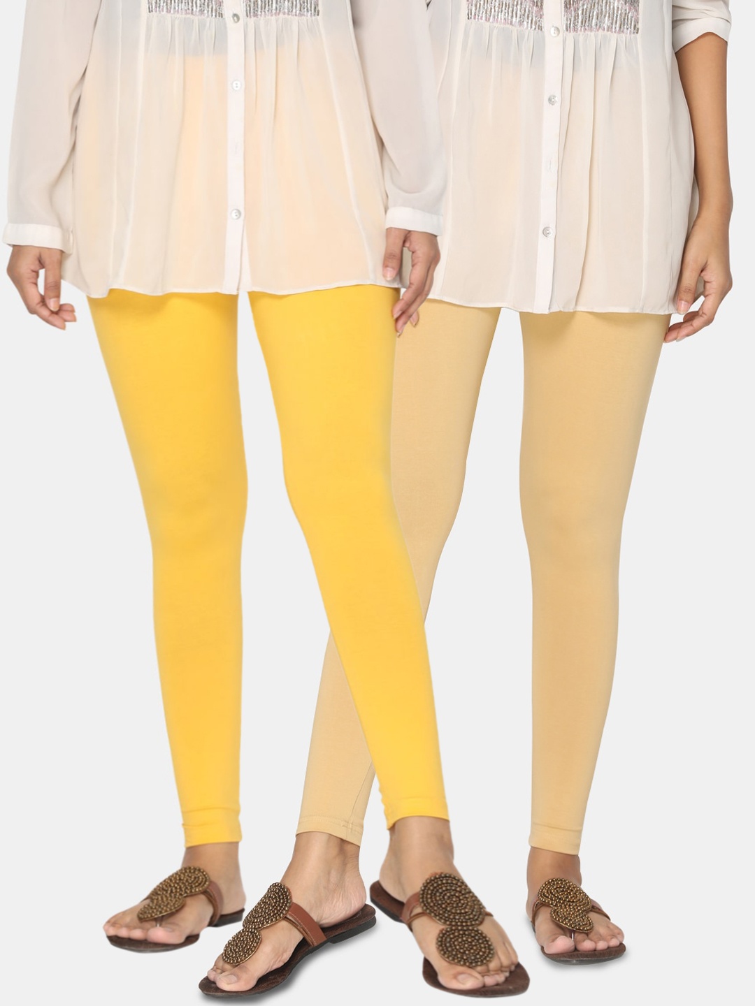 

TSG Bliss Women Pack Of 2 Solid Ankle-Length Leggings, Beige
