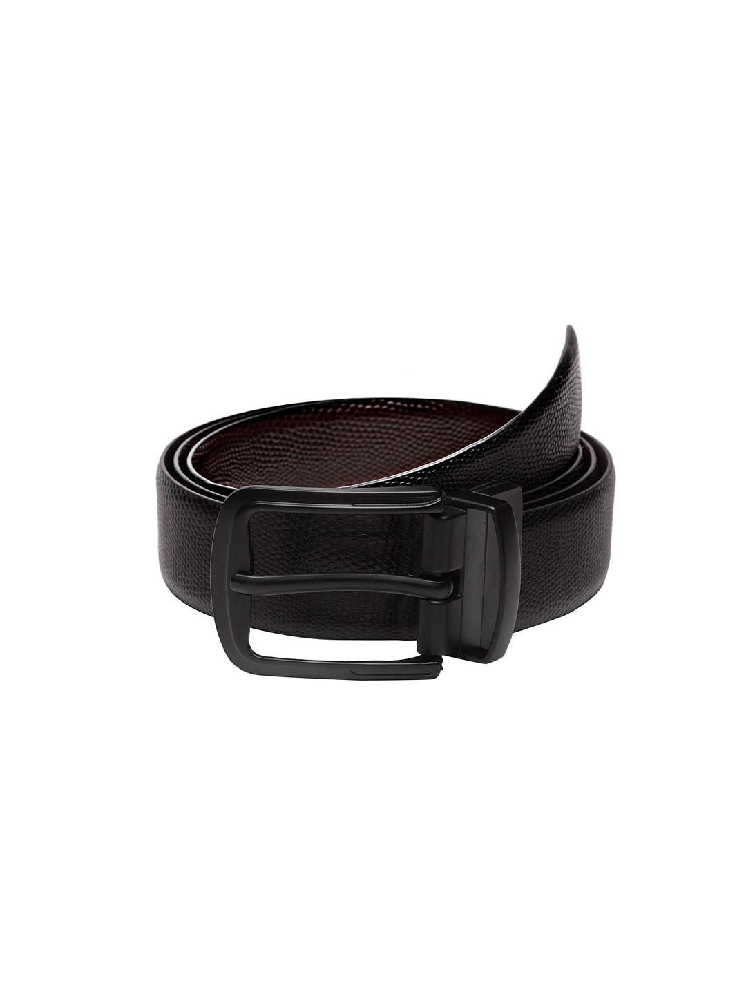 

WELBAWT Men Black & Brown Textured Reversible Leather Belt