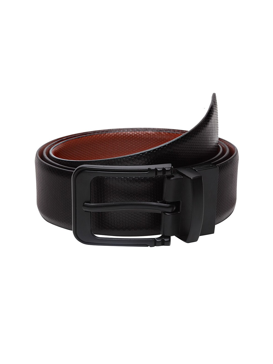 

WELBAWT Men Black & Brown Textured Reversible Leather Belt