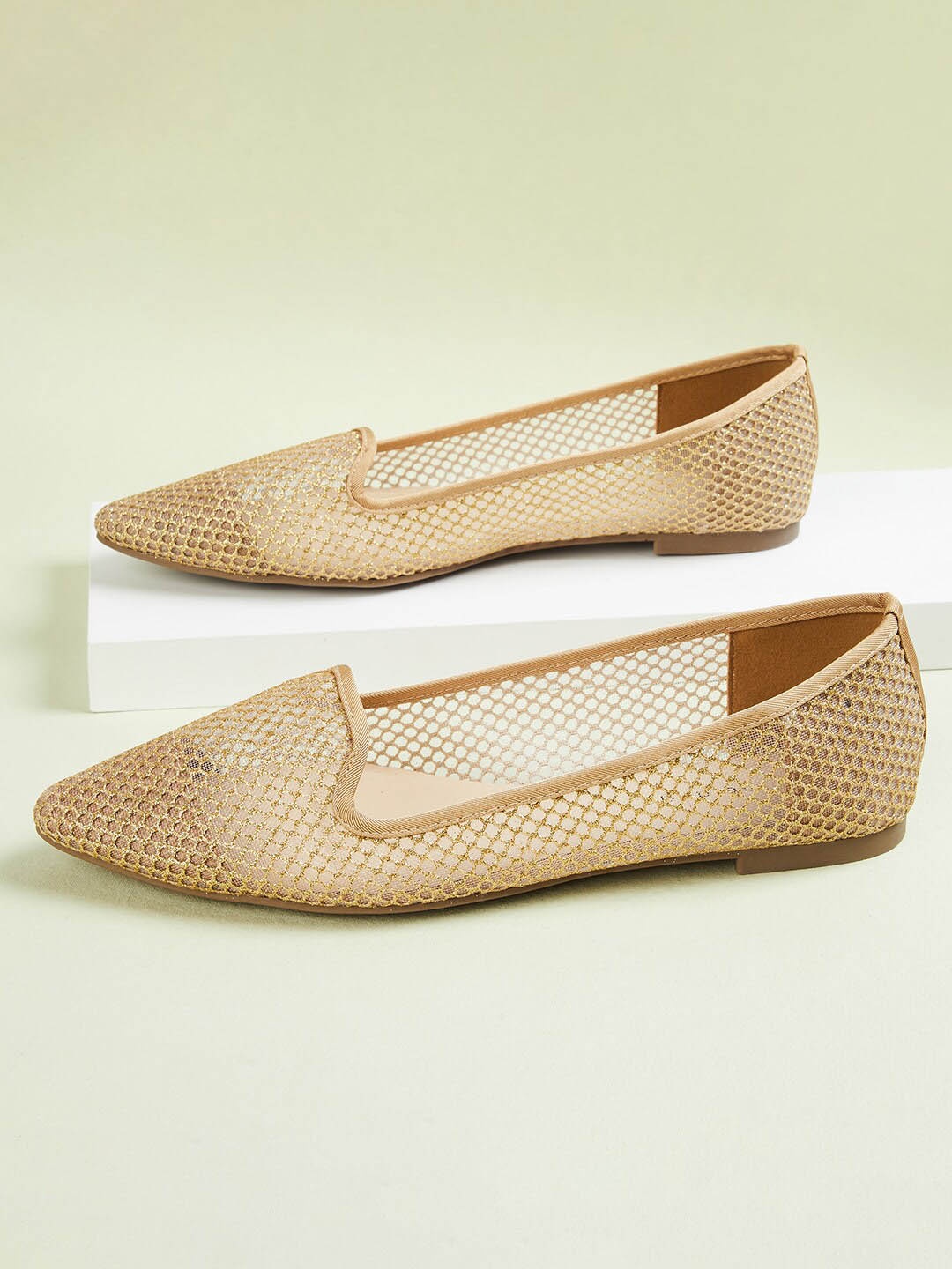 

Melange by Lifestyle Women Gold-Toned Woven Design PU Ballerinas