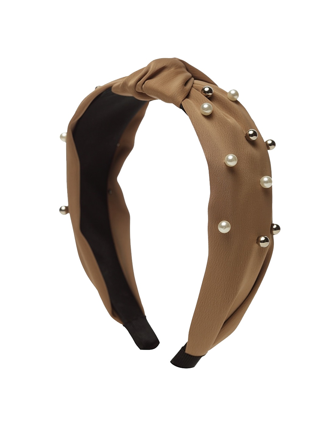 Ferosh Tan Brown & White Pearl Embellished Hairband