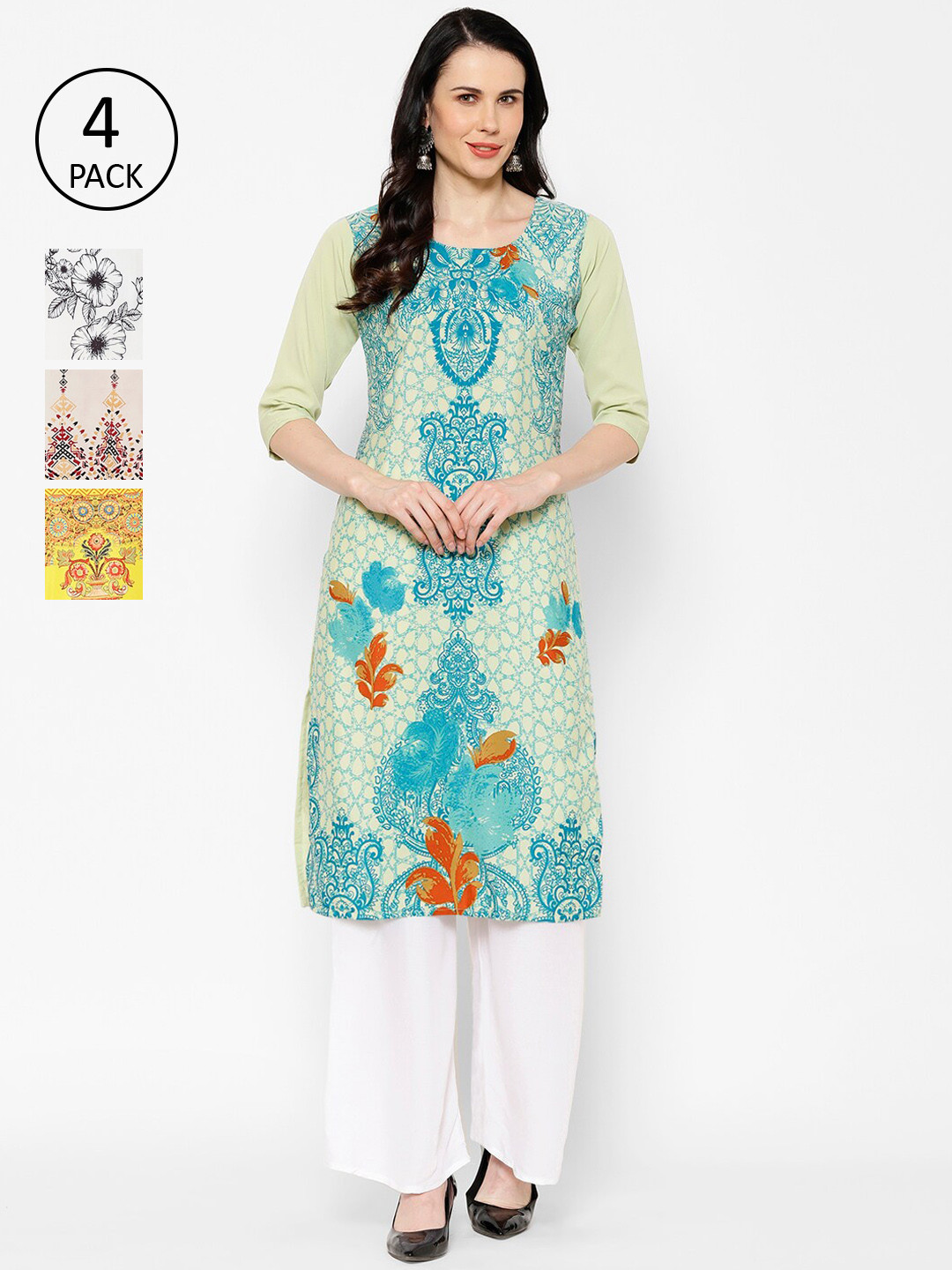 

7Threads Women Multicoloured Set of 4 Printed Straight Kurta, Multi