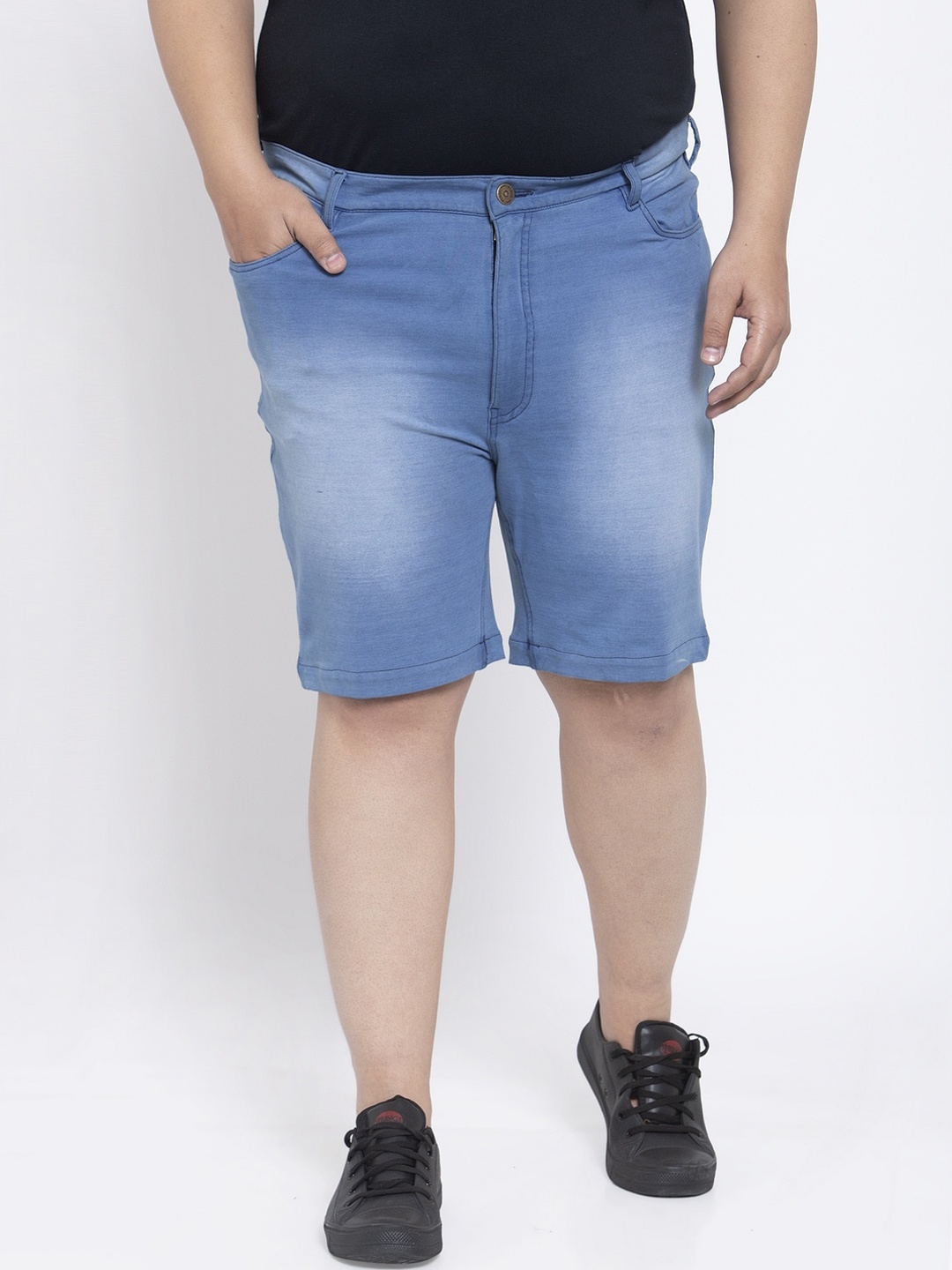 

plusS Men Blue Washed Regular Fit Denim Shorts