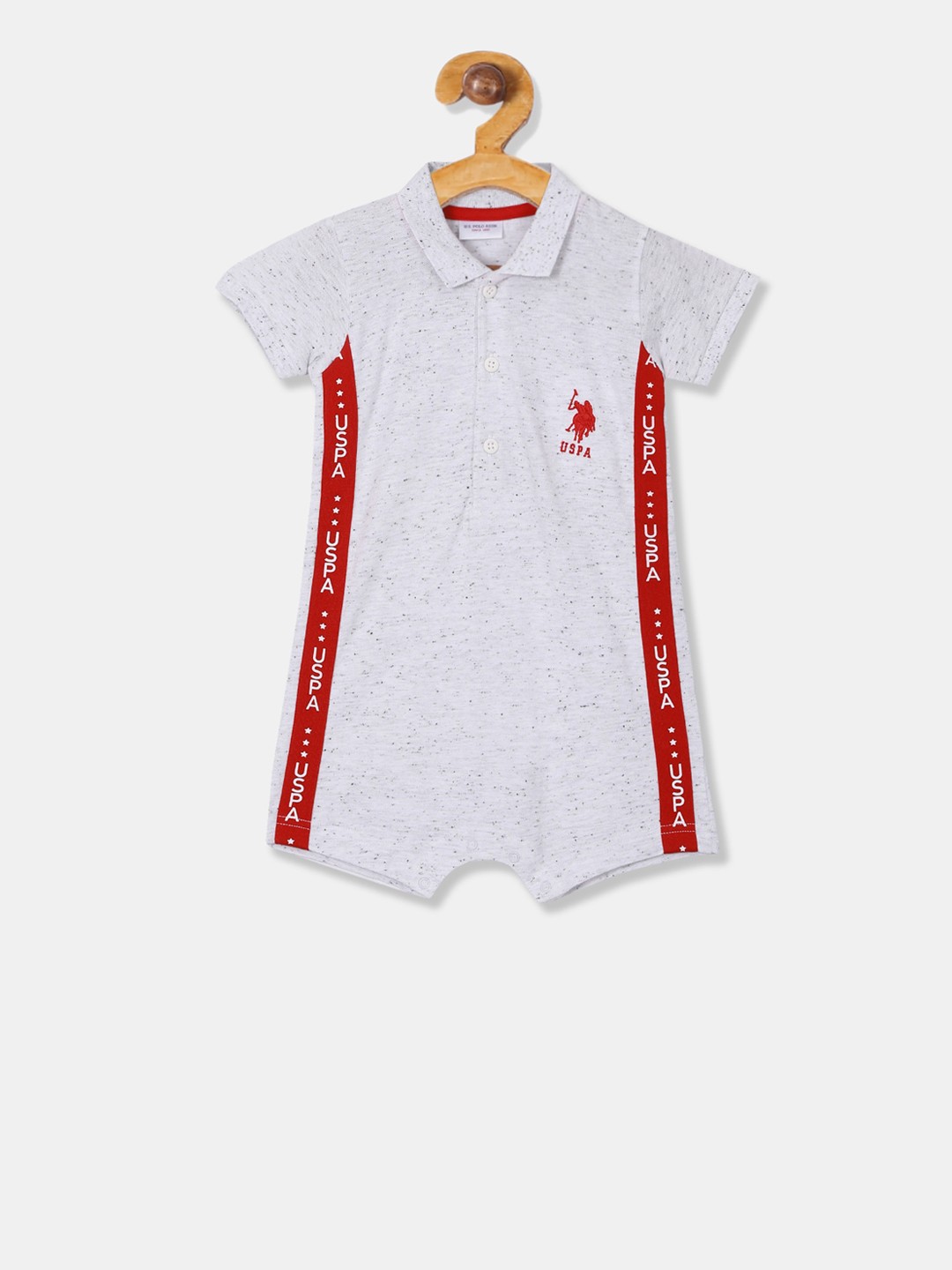 

U.S. Polo Assn. Kids Infant-Boys Grey & Red Printed Romper