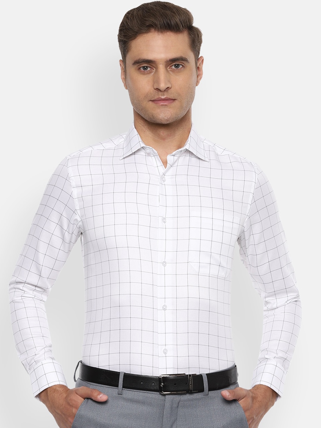

Louis Philippe Permapress Men White & Grey Regular Fit Checked Formal Shirt