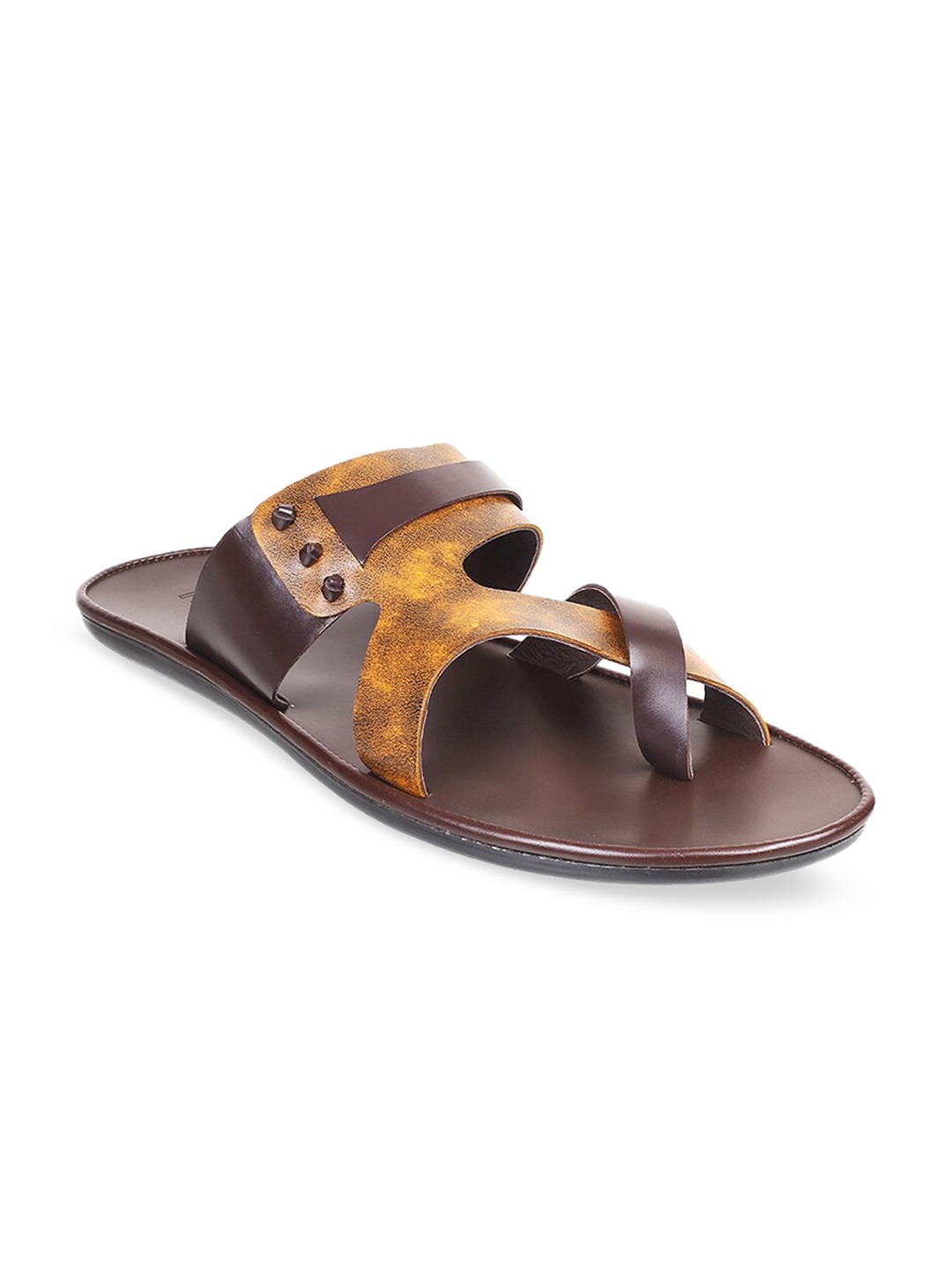 

Mochi Men Brown Solid Leather Comfort Sandals