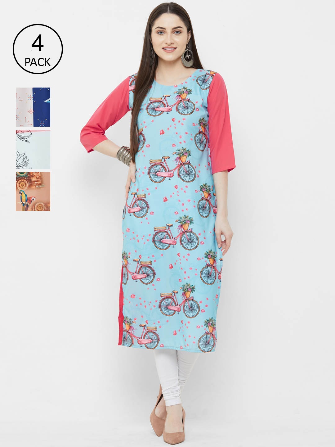 

7Threads Women Multicoloured Set of 4 Printed Straight Kurta, Multi