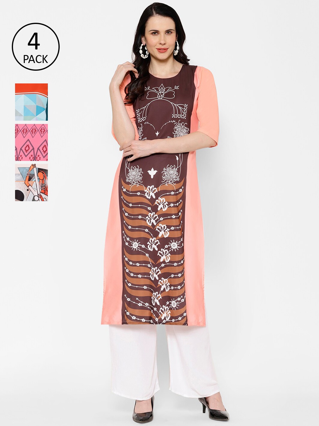 

7Threads Women Pack Of 4 Colourblocked Straight Kurta, Multi