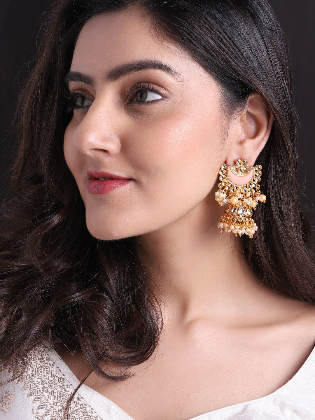 

Rubans Gold-Plated & Pink Contemporary Jhumkas