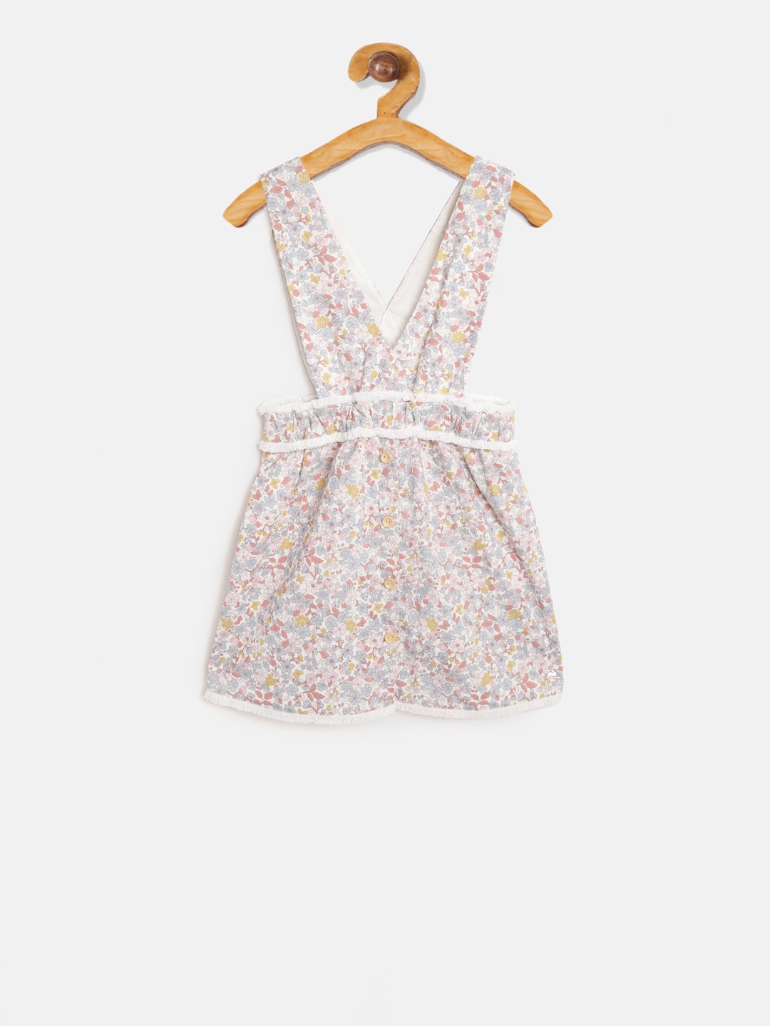 

Cherry Crumble Infant Girls White & Red Floral Printed Dungaree Dress