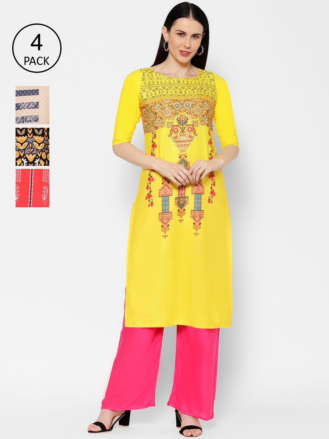 

7Threads Women Pack Of 4 Printed Straight Kurta, Multi