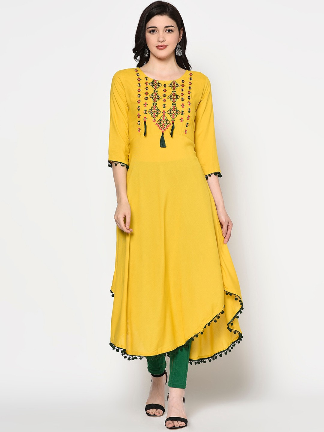 

GULMOHAR JAIPUR Women Mustard Yellow Yoke Design A-Line Kurta