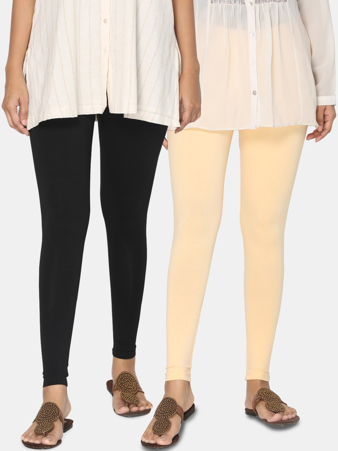 

TSG Bliss Women Pack of 2 Solid Ankle Length Leggings, Black